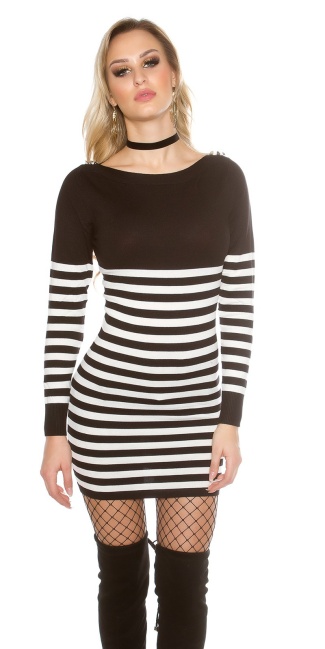 sweater/dress striped with buttons Black